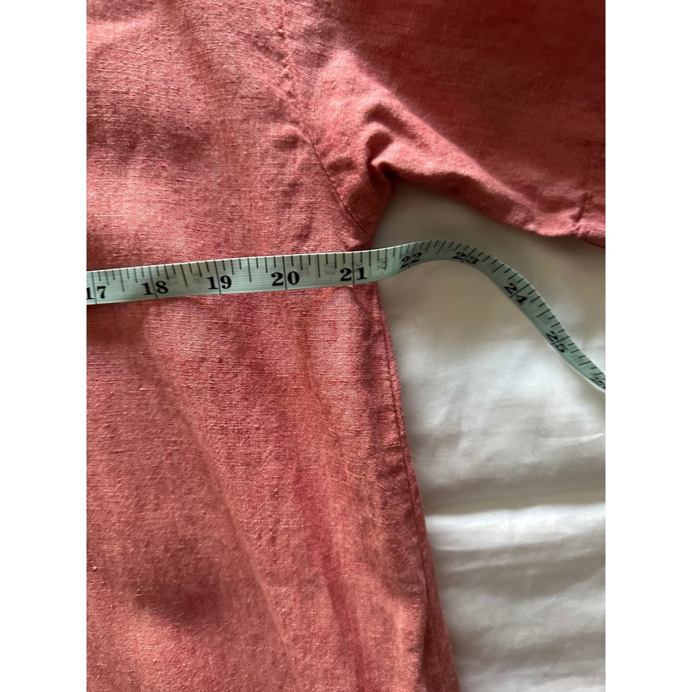 EILEEN FISHER Delave Organic Linen Mandarin Collar Button Shirt Dress Coral M - Picture 7 of 9